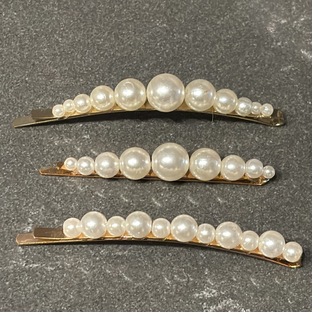 Gold pearl hair pins. Set of 3